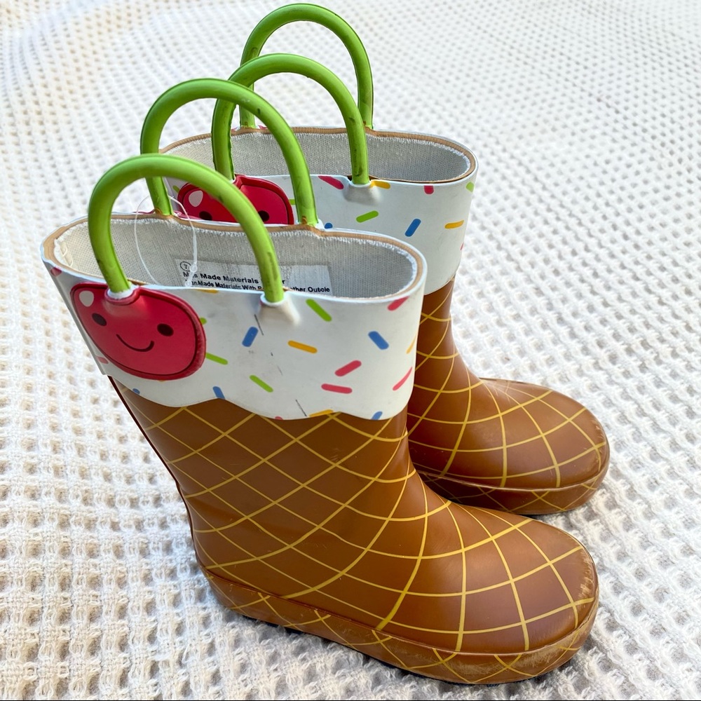 Ice cream sundae waffle cone sprinkles rain boots